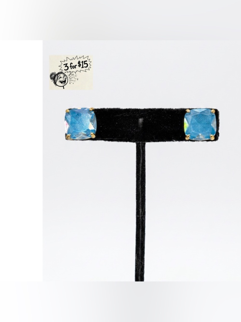 Blue Square CZ Stud Earrings - Women Jewelry